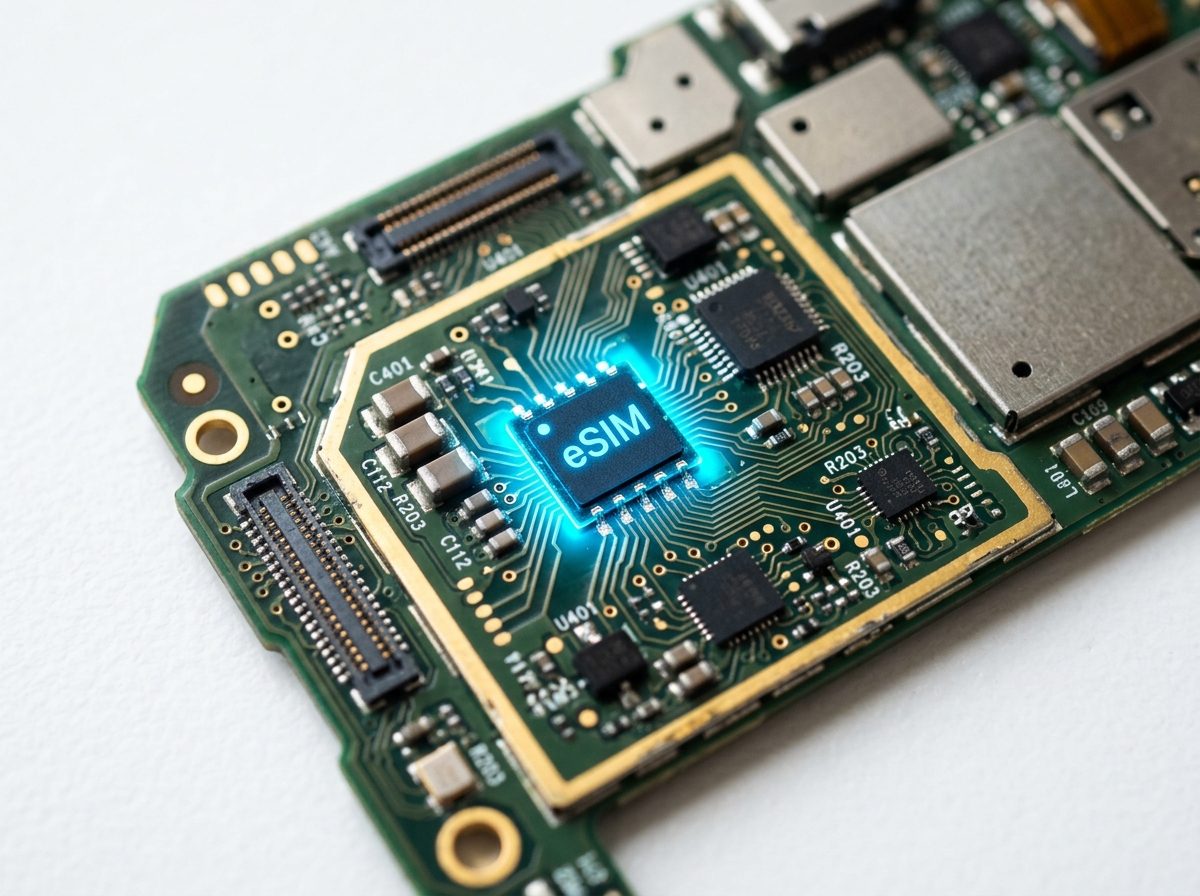 Chip eSIM integrado en placa madre de smartphone